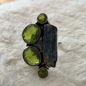 Kyanite Peridot Ethnic Handmade Ring Stamped 925